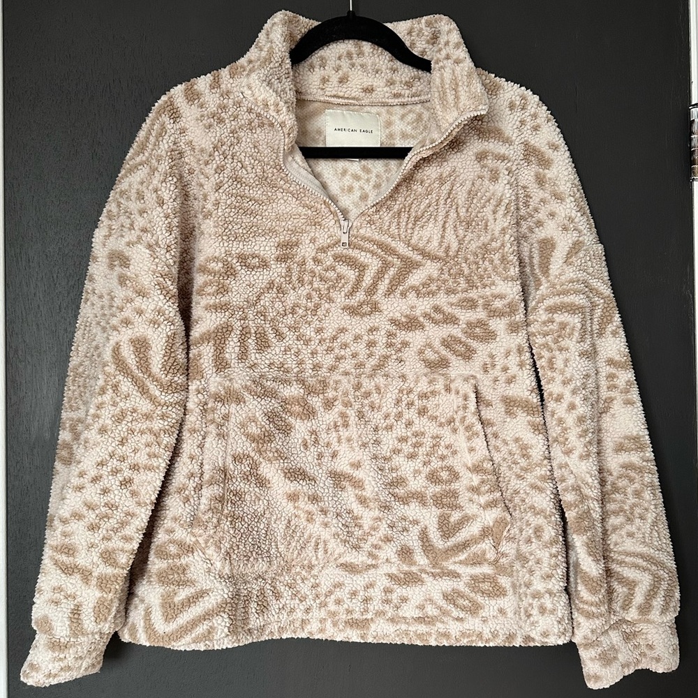 AE Sherpa Pullover Tan Leopard - Size Small